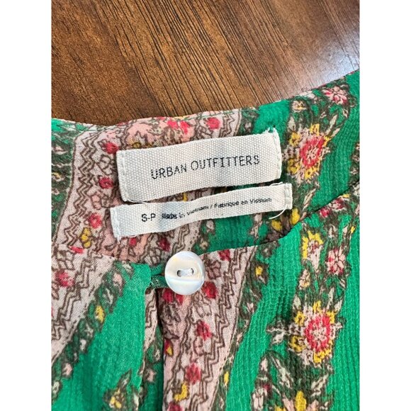 Urban Outfitters Rory Paisley Green Chiffon Tiered Mini Summer floral Dress S - Picture 5 of 5